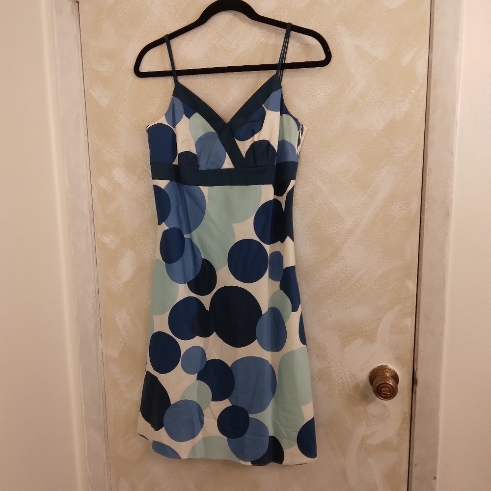 Size 2 Ann Taylor Navy Blue Polka Dot Spaghetti Strap A-line Sun Dress